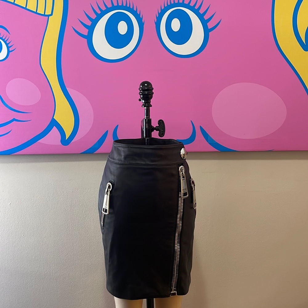 Moschino Black Leather Pencil Skirt Moto Biker